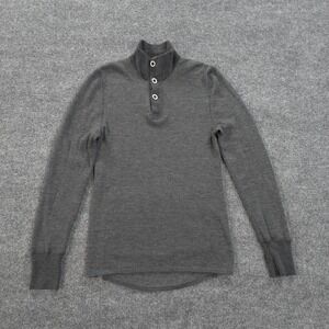 Relwen Sweater Mens Medium Gray 100% Merino Wool Mock Neck Henley Pullover